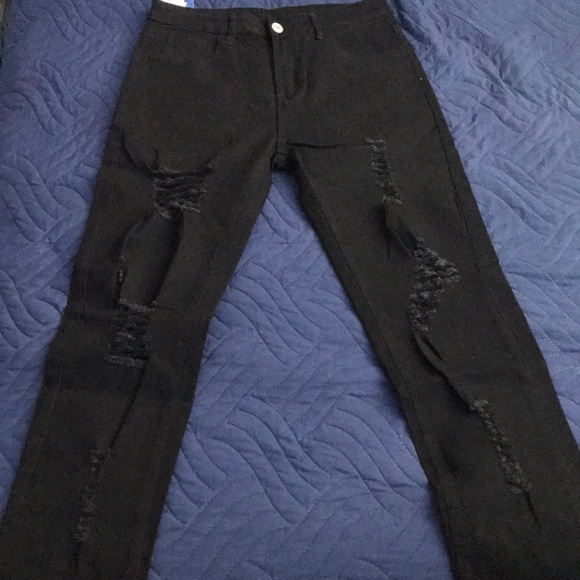 Guys Washed Ripped Jeans- Black - Picture 1 of 2